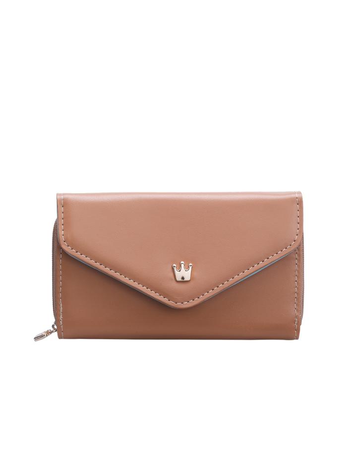Shein Brown Sheeny Crown Pu Leather Wristlet