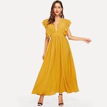 Shein Plunging Neck Ruffle Trim Dress