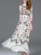 Shein White Sheer Embroidered Gauze Maxi Dress