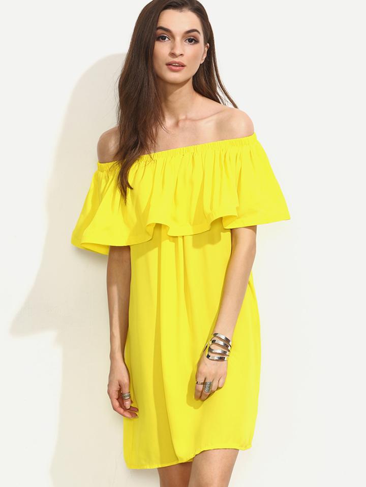 Shein Flounce Layered Neckline Swing Dress