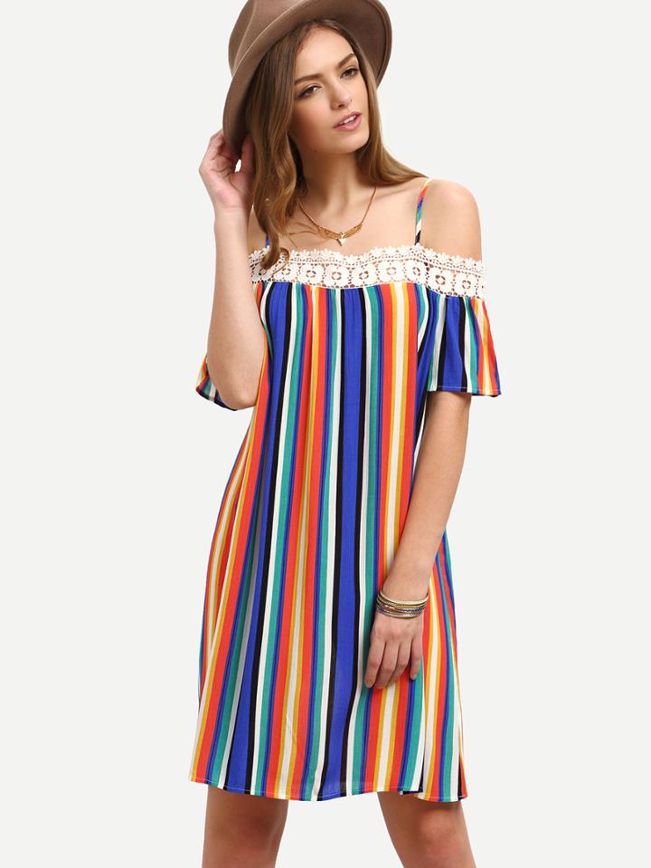 Shein Multicolor Striped Off The Shoulder Shift Dress