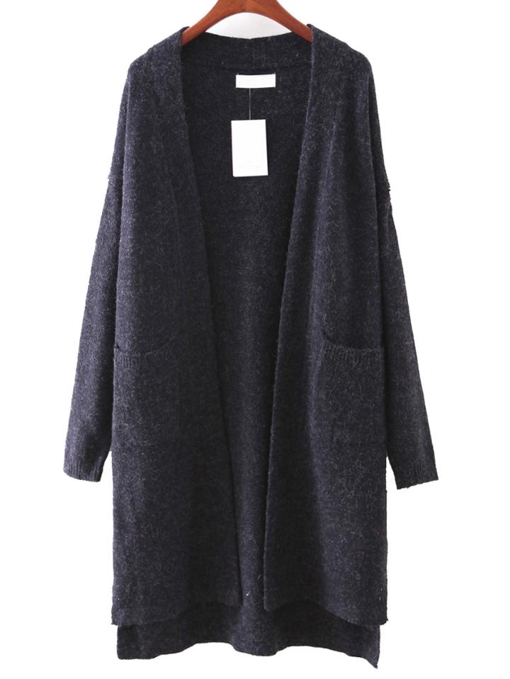 Shein Purple Pocket Dipped Hem Cardigan