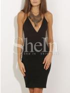 Shein Black Spaghetti Strap Backless With Lace Dress