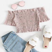Shein Floral  Bardot Pleated Blouse