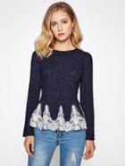 Shein Embroidered Mesh Applique Peplum Top