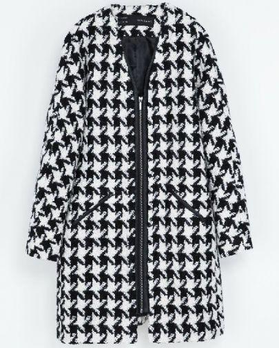 Shein Black White Houndstooth Round Neck Tweed Coat