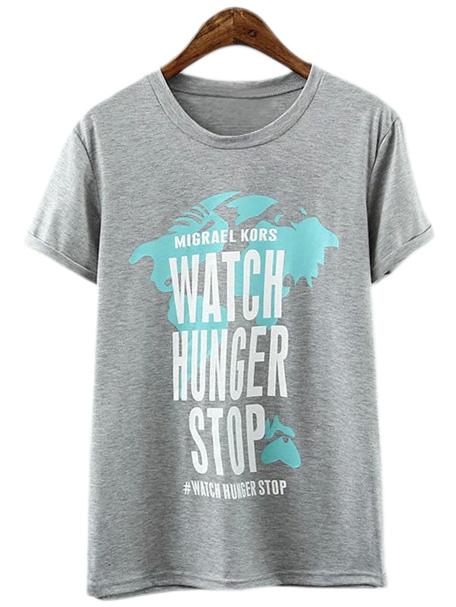 Shein Dark Grey Letter Print Casual T-shirt