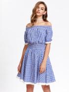 Shein Embroidered Frill Trim Smocked Gingham Blouson Dress