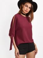 Shein Burgundy Tied Split Sleeve T-shirt
