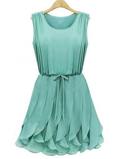 Rosewe A Line Chiffon Sleeveless Pleated Dress For Lady