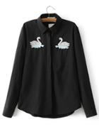 Shein Swan Embroidery Long Sleeve Blouse
