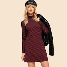 Shein 80s High Neck Pinstripe Dress