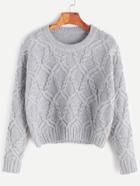 Shein Grey Drop Shoulder Crop Cable Knit Sweater