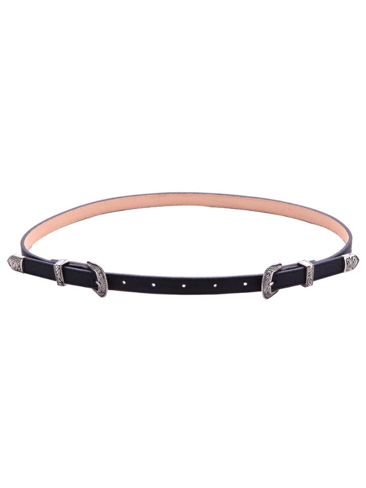 Shein Black Small Double Buckle Faux Leather Belt