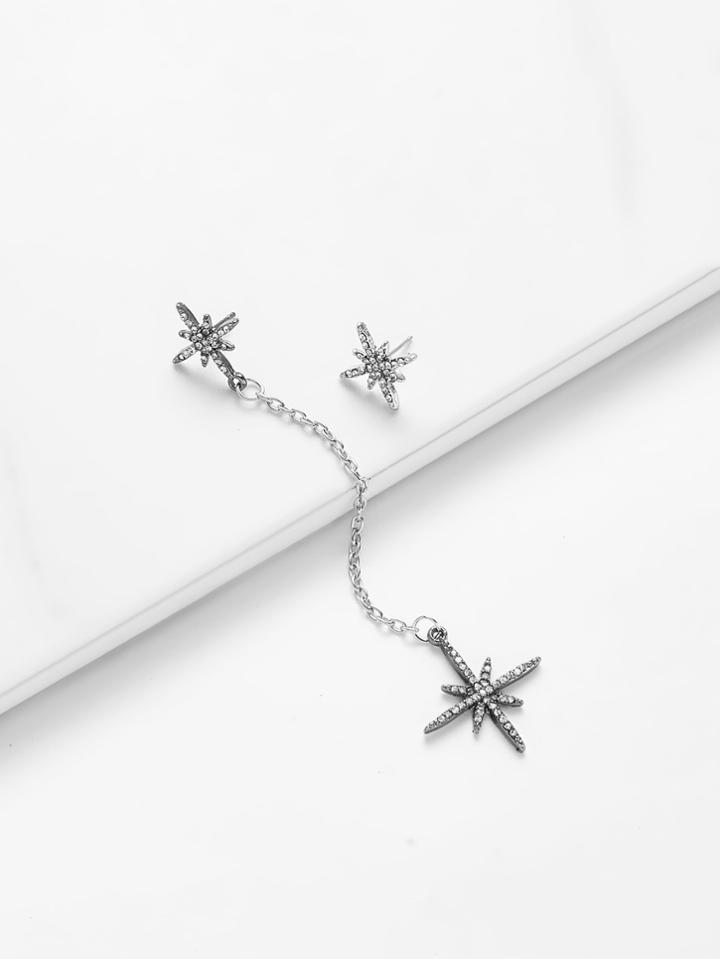 Shein Rhinestone Starburst Mismatch Earrings