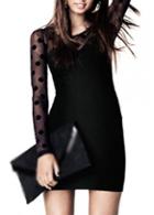 Rosewe Fascinating Mesh Splicing Round Neck Long Sleeve Dress