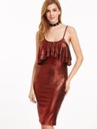 Shein Metallic Burgundy Layered Ruffle Cami Dress