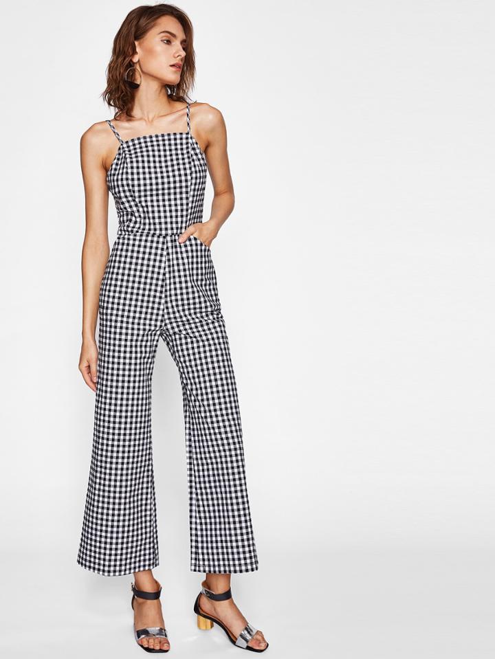 Shein Shirred Back Gingham Cami Jumpsuit