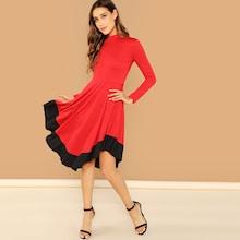 Shein Mock Neck Contrast Curved Hem Dress