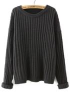 Shein Grey Round Neck Vertical Stripe Loose Sweater