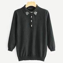 Shein Rhinestone Beaded Solid Sweater