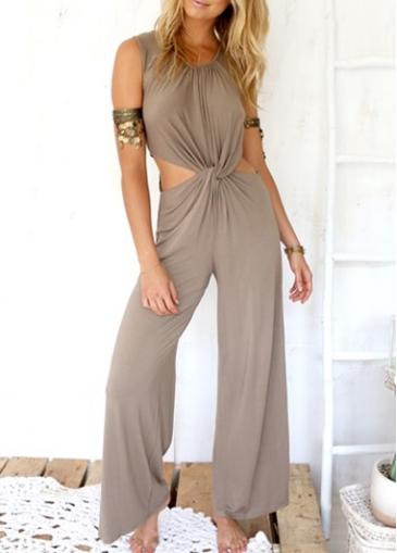 Rosewe Twisted Hollow Waist Grey Loose Jumpsuit