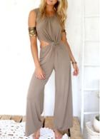 Rosewe Twisted Hollow Waist Grey Loose Jumpsuit