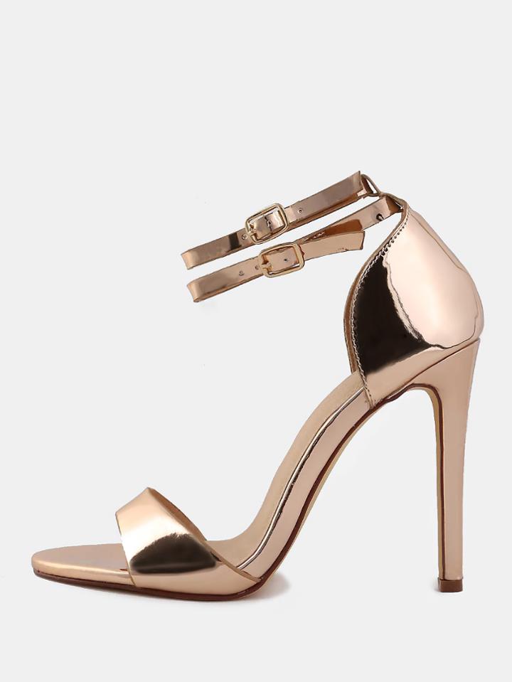 Shein Metallic Open Toe Stilettos Rose Gold