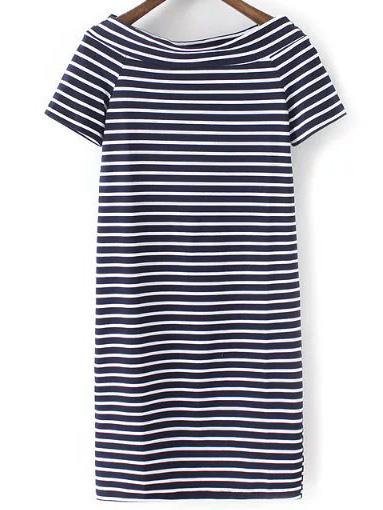 Shein Navy Striped Short Sleeve Sheath Dress