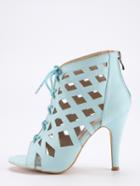 Shein Light Blue Caged Lace Up Peep Toe Sandals