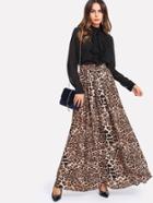 Shein Box Pleated Leopard Maxi Skirt