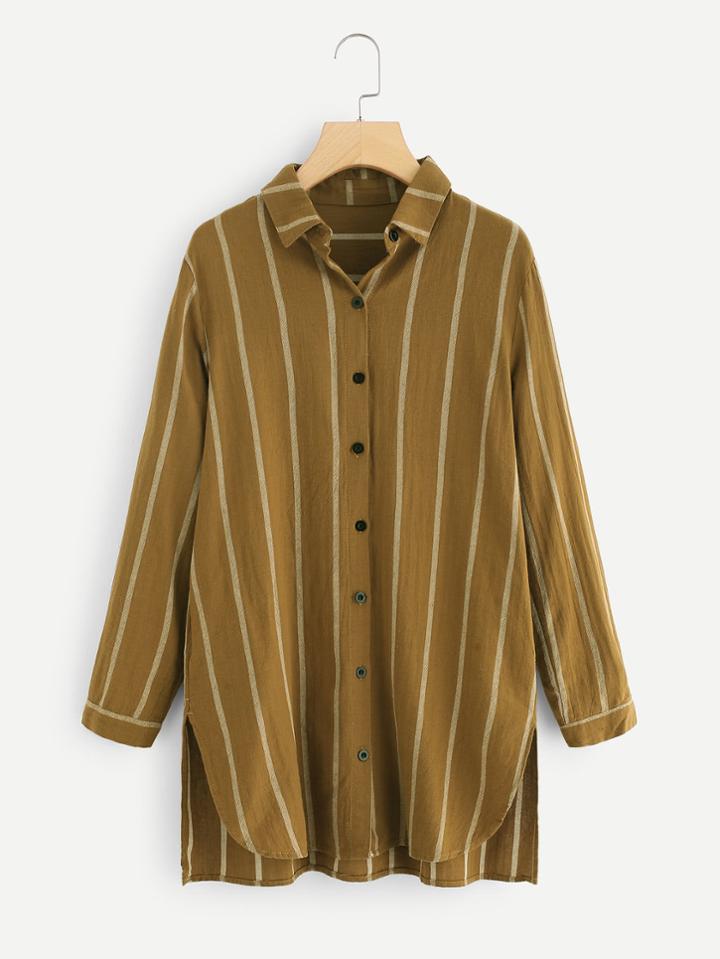 Shein Dip Hem Split Side Striped Shirt Dress