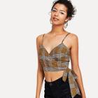 Shein Knot Front Plaid Crop Cami Top