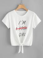 Shein Slogan Print Knotted T-shirt