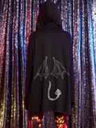 Shein Black Little Devil Printed Back Hooded Coat