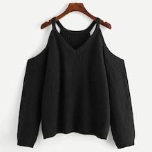 Shein Open Shoulder V Neck Sweater
