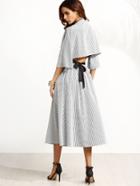 Shein Grey Striped Contrast Belt Open Back Dress
