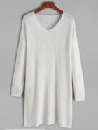 Shein White V Neck Drop Shoulder Sweater Dress