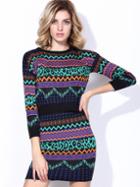 Shein Multicolor Round Neck Length Sleeve Knit Two-piece Dress