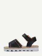 Shein Black Faux Leather Open Toe Studded Sandals