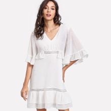 Shein Tiered Ruffle Hem Dot Jacquard Dress