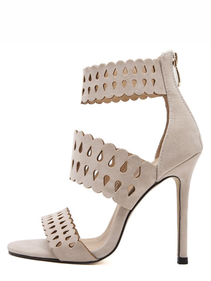 Shein Apricot Peep Toe Zipper Hollow Pumps