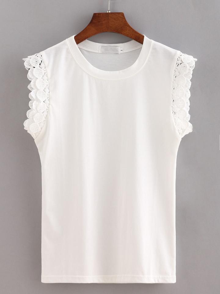 Shein Scalloped Cap Sleeve T-shirt - White