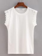 Shein Scalloped Cap Sleeve T-shirt - White