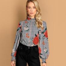 Shein Mock-neck Bishop Sleeve Top