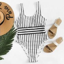 Shein Thick Strap Mixed Striped Swimsuit