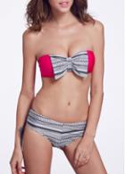 Rosewe Bowtie Decorated Grey Striped Strapless Bikini