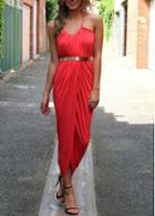 Rosewe Glamorous Strap Design Belt Decoration Woman Dress Red