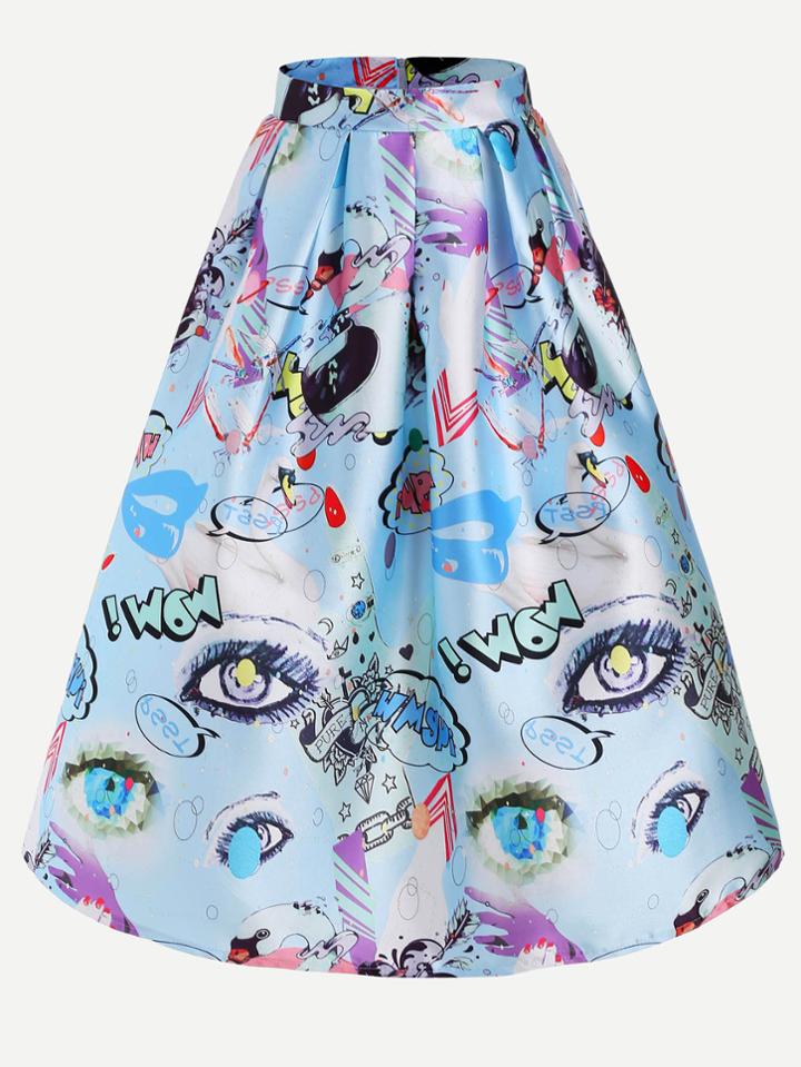 Shein Cartoon Print Box Pleated Skirt