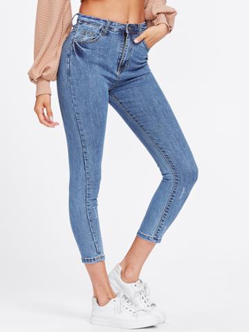 Shein Scratches Crop Skinny Jeans